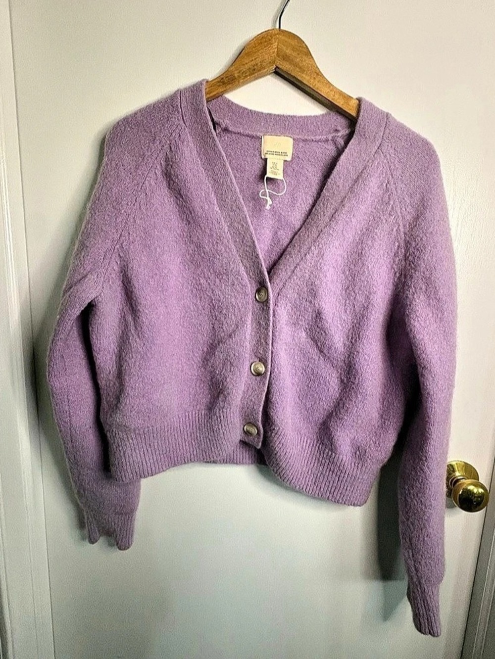 H&M NWOT Sz XL Mohair/Wool Blend Big Button Cropped Cardigan Preppy Classic